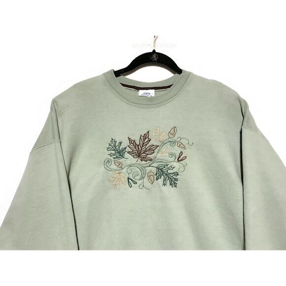 PFI Fashions Pullover Sweater Women's Size XL Light Green With Leaves and Acorn - Picture 3 of 9